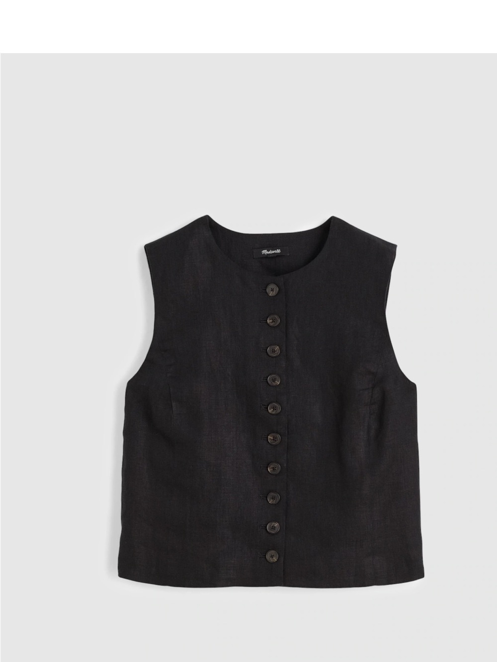 Madewell Black Sleeveless Button-Front 100% Linen Top NZ466 Small